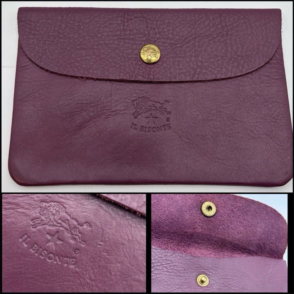 IL Bisonte Burgundy Leather Flat Envelope Case Passport Cover Clutch Bag